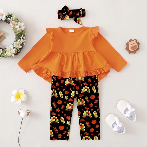 Miniatura 36 de Kucnuzki Conjunto de ropa para bebé niña pequeña, camisa de manga con volantes, pantalón floral, ropa de otoño e invierno para niña