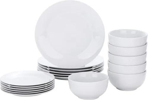 Miniatura 26 de VEWEET, Serie Fiona - Juego de vajilla de 30 piezas para 6 personas, blancos con rayas negras y grises, vajilla de porcelana de platos de postre