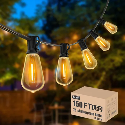 Miniatura 18 de Achin - Cadena de luces para exteriores de 100 pies G40 Globo de patio, luces LED impermeables al aire libre con 50+2 bombillas LED irrompibles