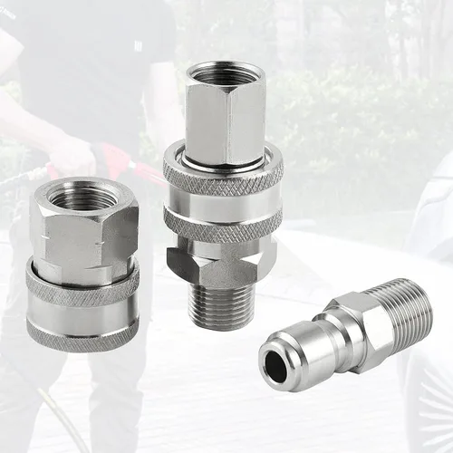 Miniatura 5 de Raincovo Lavadora a Presión de Conexión Rápida de 3/8 Pulgadas, Accesorios para Lavadora a Presión, Juego de Adaptadores de Acero Inoxidable, Rosca