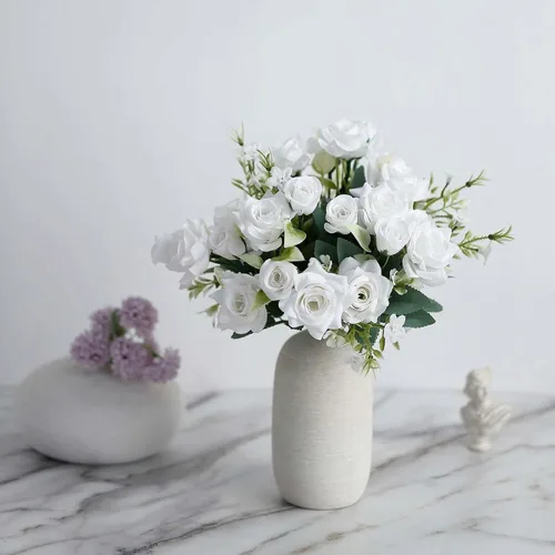 Miniatura 13 de Efavormart - 4 arbustos Ramo de novia de seda artificial de 12 pulgadas de rosa polvorienta, flores sintéticas