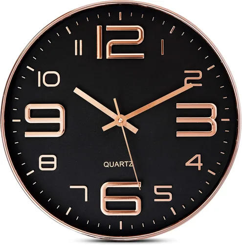 Miniatura 8 de Bernhard Products Reloj de pared plateado de 12 pulgadas, silencioso, sin tictac, de cuarzo, funciona con pilas, redondo, blanco, decorativo, diseño