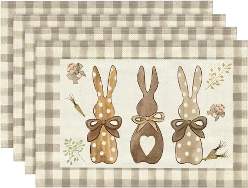 Miniatura 9 de Artoid Mode Juego de 4 manteles individuales de porcelana con diseño de conejo, Pascua, 12 x 18 pulgadas, para decoración de exteriores, hogar