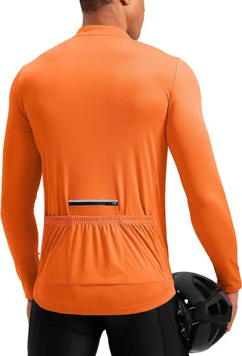 Bikewa Maillot de ciclismo para hombre con 3+1 bolsillos traseros con cremallera, manga larga, absorción de humedad, UPF 50+ media cremallera