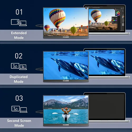 Miniatura 7 de WUAWE Monitor Portátil de 16 pulgadas 1920x1200P 16:10 IPS Monitor de viaje para laptop con soporte integrado, control 100% sRGB USB-C HDMI