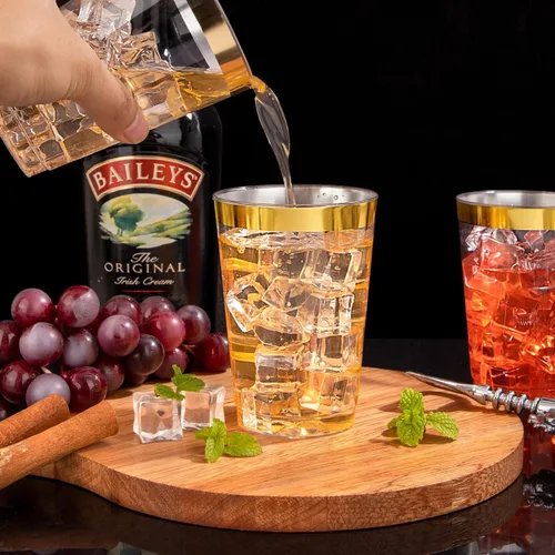 Miniatura 5 de Ciaell 120 vasos de plástico dorados – Vaso de plástico resistente de 12 onzas – Vasos desechables con borde dorado – Copa de borde dorado de alta