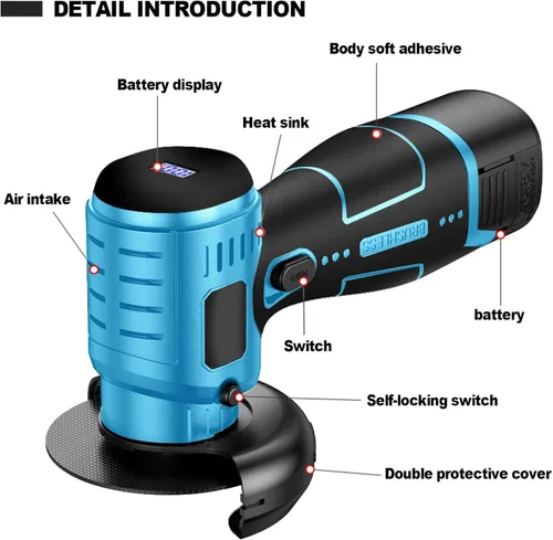 Miniatura 3 de Kit de Amoladora Angular Inalámbrica Sin Escobillas ZFULVO, Mini Herramienta de Rectificado Eléctrico de 19500rpm con Batería de 2x16.8V 2000mAh y 6