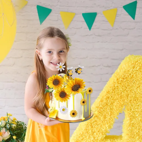 Miniatura 8 de RAYNAG 44 decoraciones para pasteles de abeja y girasol, juego de adornos de pastel de abeja de girasol para decoraciones de fiesta de cumpleaños