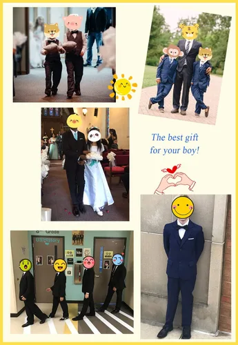 Miniatura 2 de Trajes formales Silm Fit para niño de 5 piezas con camisa y chaleco, azul marino, 5 piezas (corbata a cuadros marinos), 8, Azul marino 5 piezas