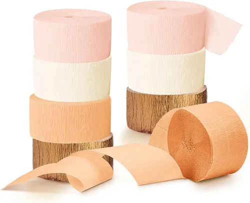 AOBKIAT Decoración de boda, papel crepé dorado, rosa, naranja, dorado, 8 piezas, serpentinas, decoraciones de fiesta para bodas, despedidas de