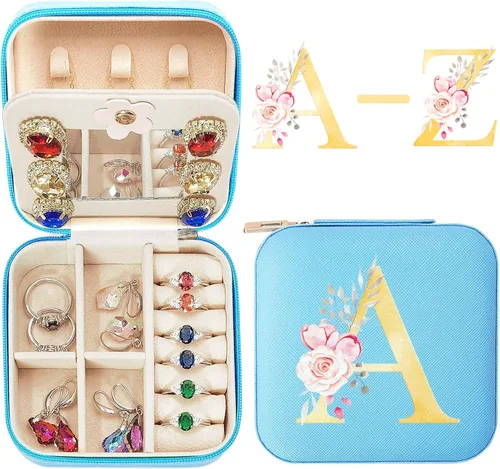 Estuche de joyería de viaje, organizador de joyas con monograma, caja de joyería de viaje con espejo, regalos de cumpleaños para mujeres, madres,