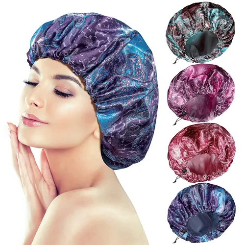 Miniatura 18 de Gorros de ducha para mujer, extra grande, ajustable, impermeable, reutilizable, gorro de ducha para mujeres y niñas, cabello largo y grueso, gorros