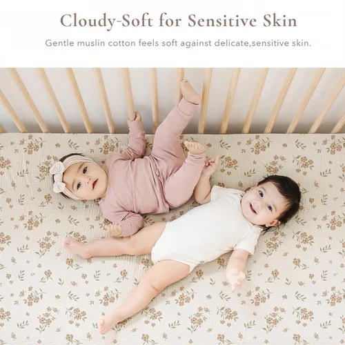 Miniatura 4 de Konssy Sábanas de Muselina para Cuna para Niña y Niño, 2 Piezas de Sábanas de Bebé de Algodón Suave y Transpirable para Colchón de Cuna Estándar
