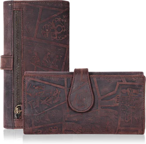 Miniatura 15 de Cartera de cuero genuino para mujer de cuero con bloqueo RFID - Tarjetero triple de diseñador para damas tipo clutch con ventana de identificación