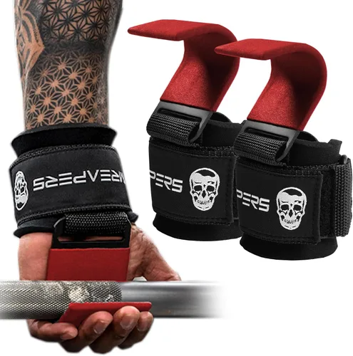 Miniatura 10 de Ganchos para levantamiento de pesas Gymreapers (par), correas de muñeca de potencia resistentes con soporte de agarre para la mano