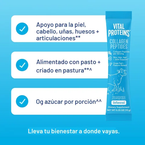 Miniatura 5 de Vital Proteins Suplemento en polvo de péptidos de colágeno, paquete de viaje de péptidos de colágeno hidrolizados, 20 paquetes individuales