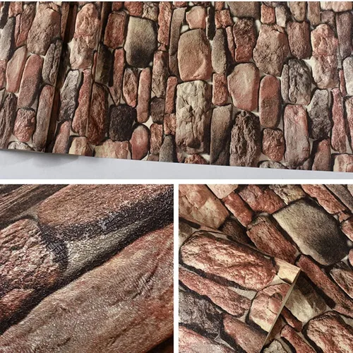 Miniatura 4 de Q QIHANG Papel tapiz de piedra de PVC de estilo nórdico, retro, nostálgico, simulación 3D, roca, sala de estar, fondo de TV, decoración de tienda