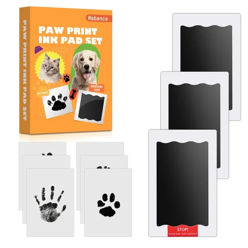 Nabance Kit de huellas y manos para bebés, kit de huellas para perros y gatos, 3 almohadillas de impresión sin tinta, 6 tarjetas de impresión,