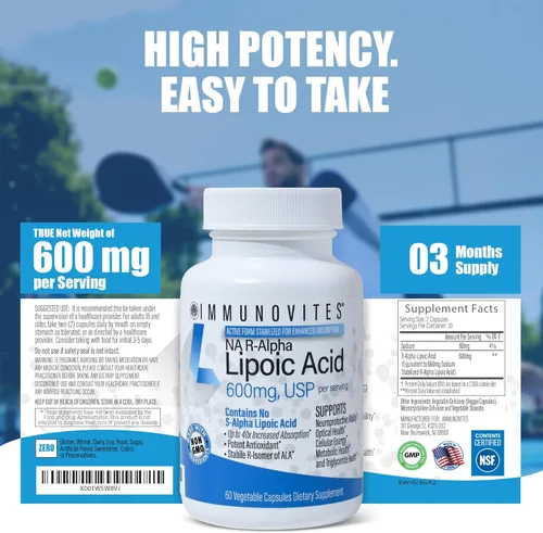 Miniatura 6 de IMMUNOVITES Paquete de 3 unidades de ácido R-alfa lipoico estabilizado ((True)) 600 mg por porción