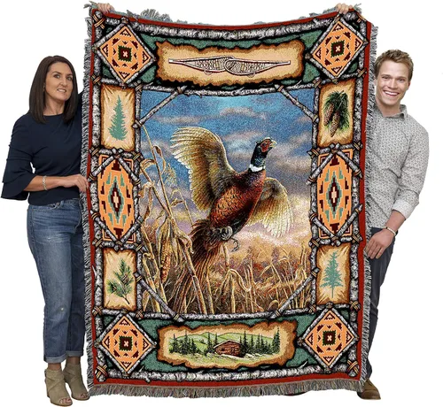 Miniatura 11 de Pure Country Weavers - Manta tejida con flecos, decorativa / tapete, de Antler Lodge, con diseño de osos, vida silvestre, cabaña del lago, regalo
