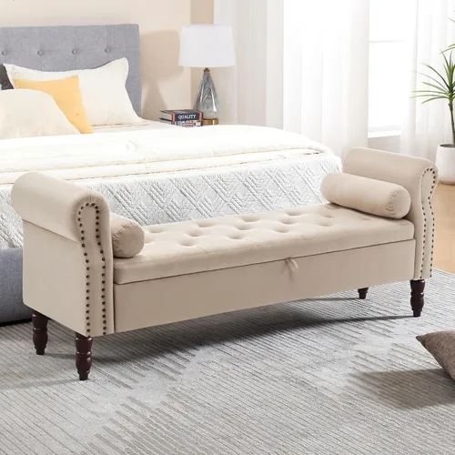 Miniatura 10 de Banco de Almacenamiento para Dormitorio, Banco de Pie de Cama de 67" Tamaño King, Banco de Terciopelo para Dormitorio con Almacenamiento, Bancos