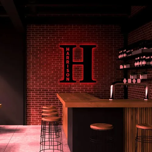 Luz nocturna LED colorida de decoración personalizada, luz de pared grabada de madera personalizada con nombre, letra de marquesina, luces nocturnas