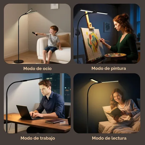 Miniatura 6 de Lámpara de pie LED para sala de estar, lámparas de lectura brillantes para oficina, colores, temperaturas y brillo ajustables, lámpara de pie