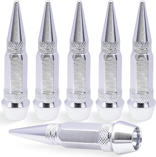 Miniatura 44 de 4 piezas de tapas de válvula de rueda con estilo púas, cubiertas universales de válvula de rueda de aleación de aluminio a prueba de polvo