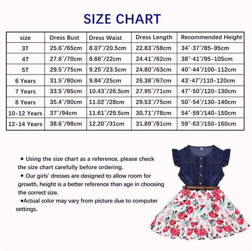 Miniatura 8 de YJ.GWL Vestido de niña de flores, vestido floral de mezclilla, vestidos de princesa para niñas, vestido blanco de primavera y verano, trajes
