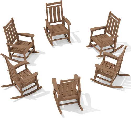 Miniatura 16 de Mecedora de exterior KINGYES, Mecedoras de patio para todo clima para porche, Sillas mecedoras de exterior de HDPE con respaldo alto para adultos