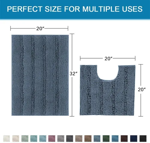 Miniatura 235 de H.VERSAILTEX Tapetes de baño antideslizantes para baño, alfombras de baño extragruesas de felpilla a rayas, tapetes de baño de 47" x 17", alfombras