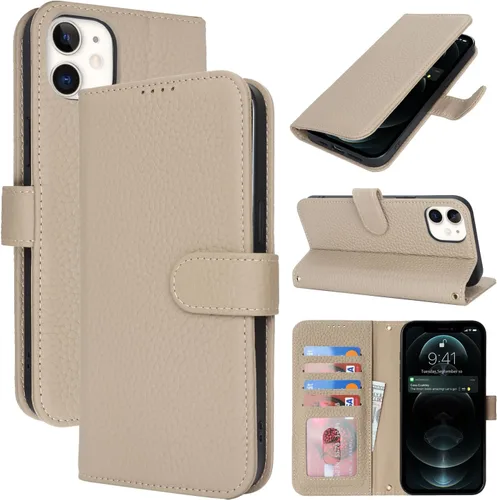 Miniatura 180 de Zouzt Funda para iPhone 11 de 6.1 pulgadas de piel auténtica con 4 ranuras para tarjetas, tarjetero con bloqueo RFID, tapa magnética, función atril