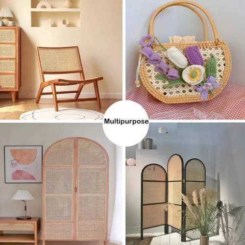 Miniatura 6 de Rollo de cinta de caña de ratán de 36 cm de ancho x 1 m de largo, material natural de ratán para encuadernación de gabinetes, sillas, muebles