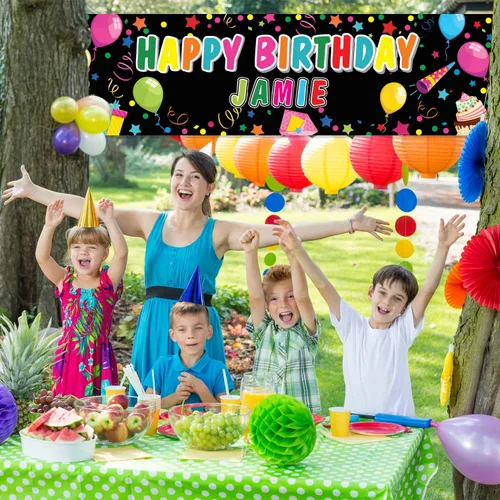Miniatura 4 de Tatuo Pancarta de Cumpleaños Personalizada con Nombre DIY Pancarta Colorida de Feliz Cumpleaños Telón de Fondo con Calcomanías del Alfabeto Telón