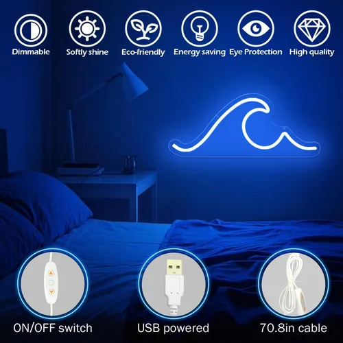 Miniatura 3 de Letrero de neón ondulado para decoración de pared, regulable, luces de noche, letrero de ondas LED, letrero de neón para sala de estar, dormitorio