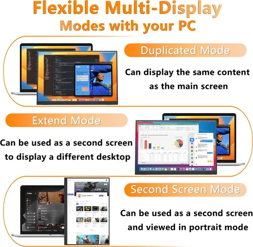 Miniatura 7 de Monitor de pantalla táctil portátil de 15.6 pulgadas, pantalla HDR 1080P, monitor vertical USB-C con soporte y altavoces, monitor externo compatible
