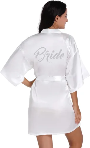 Miniatura 62 de Bata de boda para mujer, para novia, dama de honor, corta, de satén, kimono, batas de seda para prepararse, fiesta nupcial