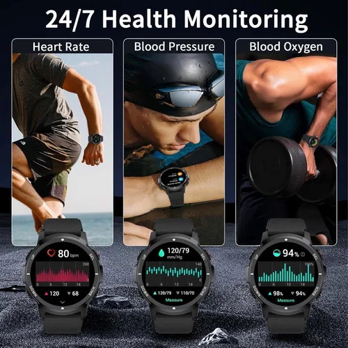 Miniatura 3 de Military Smart Watches for Men Women, 1.43'' AMOLED Fitness Watch with Heart Rate/BP/Sleep Tracker, Step Counter, 110+ Sport Modes, Password