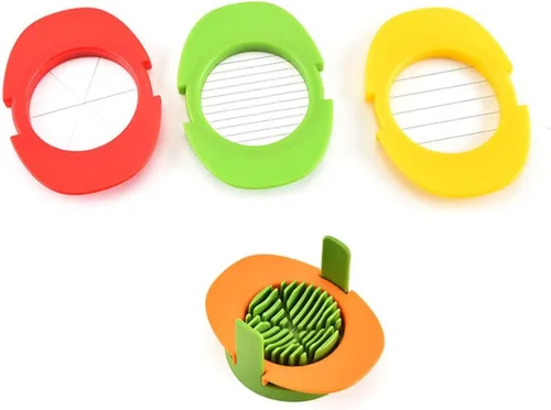 Miniatura 5 de Hemoton Cortador de huevos de acero inoxidable 4 en 1, cortador de huevos de fresa, resistente y resistente, cortador de frutas y fresas