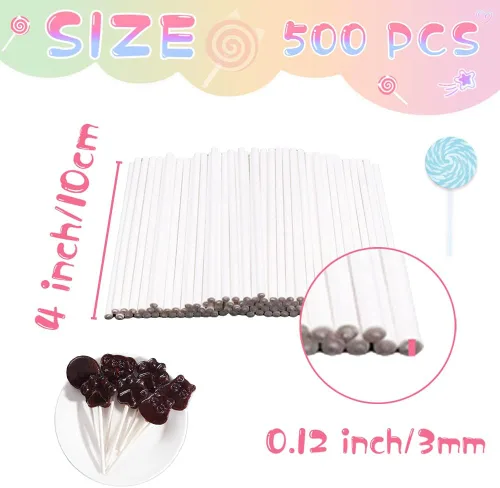 Miniatura 2 de 500 palitos blancos de piruleta de 4 pulgadas, palitos de papel para derretir dulces, postres, paletas de pastel, chocolate y galletas
