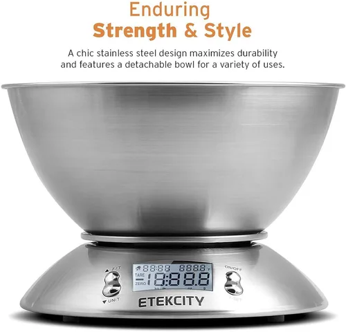 Miniatura 3 de Etekcity Báscula de alimentos con cuenco, temporizador y sensor de temperatura, peso digital de cocina para cocinar y hornear, 2.06 cuartos