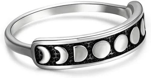 Anillos de plata de ley para mujer, anillo vintage de fase lunar S925, anillo de dedo minimalista, Plata de ley, Sin piedras preciosas