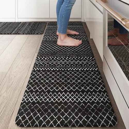 Miniatura 110 de KIMODE - Juego de 2 tapetes de cocina bohemios, antifatiga, antideslizantes, impermeables, ergonómicos, acolchados, cómodos, para lavandería, Caqui