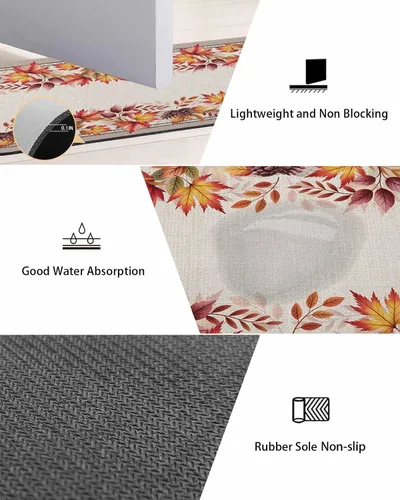 Miniatura 3 de Tapete de baño con hojas bohemias para bañera, antideslizante, de secado rápido y absorbente, de tierra de diatomeas, para fregadero de cocina