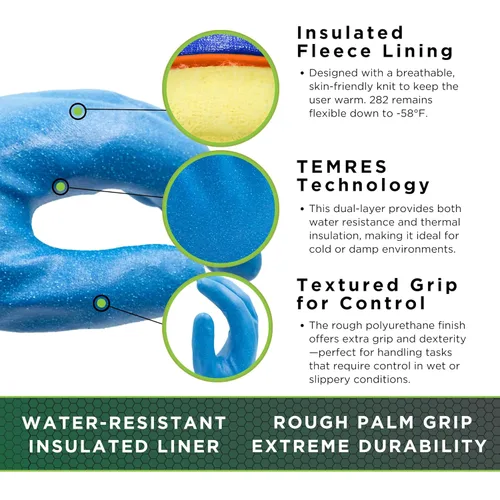 Miniatura 2 de SHOWA TEMRES 282 - Guantes de trabajo de invierno impermeables con aislamiento, revestimiento de poliuretano transpirable, forro polar térmico, alto
