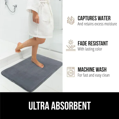 Miniatura 6 de GORILLA GRIP Alfombras de Baño de Espuma Viscoelástica, Tapetes de Baño de Terciopelo Suave y Absorbente, Puntos Duraderos en la Parte Inferior