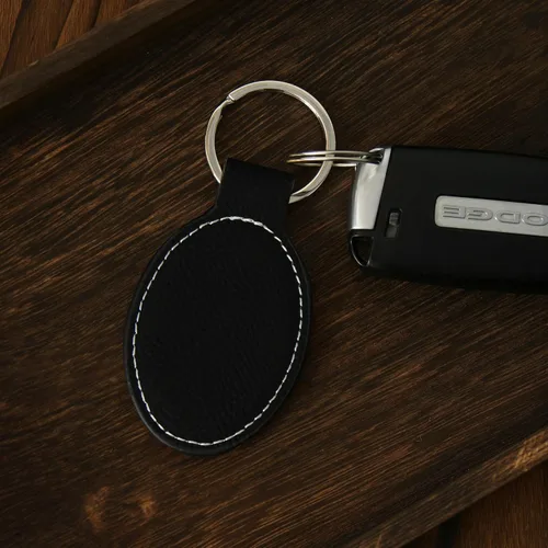 Miniatura 4 de LaserGram Llavero ovalado, retroexcavadora, grabado personalizado incluido Negro con plateado