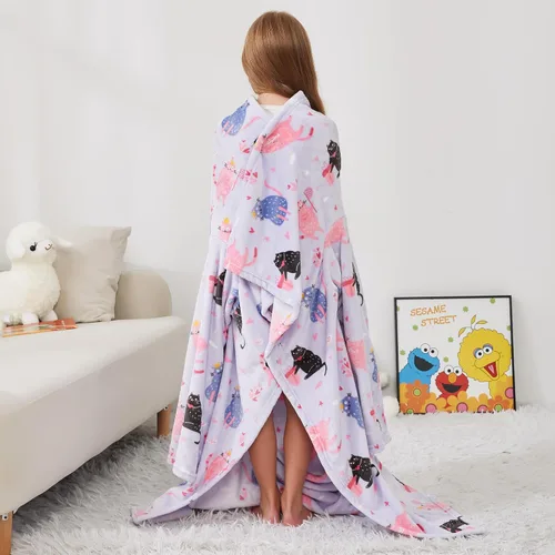 Miniatura 3 de Softan Manta de forro polar para niños con mangas y bolsillo para el pie para niños y niñas, manta ligera y suave, diseño de gato