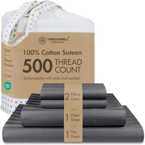 Miniatura 44 de Threadmill - Sábanas de algodón de lujo para hotel, tamaño King, 100% algodón, 500 hilos con bolsillo profundo, ajuste cómodo, suaves y frescas
