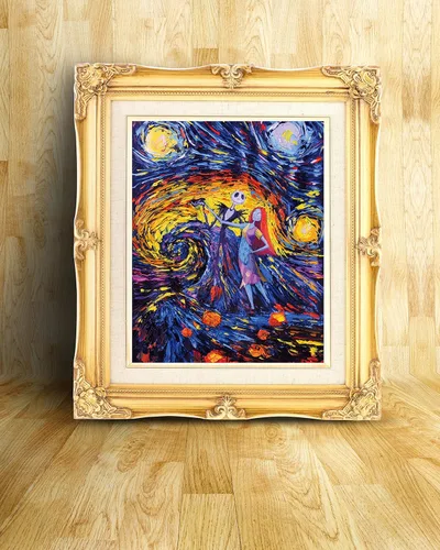 Miniatura 2 de Uhomate Pósteres Jack Sally Jack y Sally Pesadilla antes de navidad Vincent Van Gogh Noche estrellada Pósteres empapelado Arte de guardería